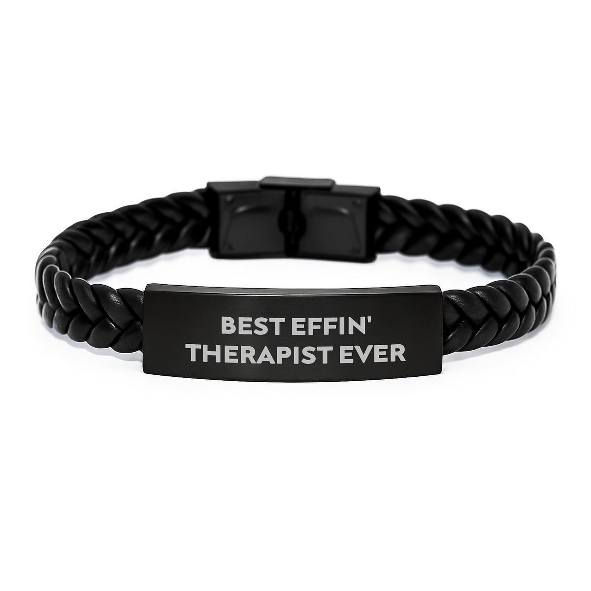 Funny Therapist Gifts for Mother's Day - Best Effin' Therapist Ever Interlaced Leather Bracelet from Men to Therapist Friends - Image 1