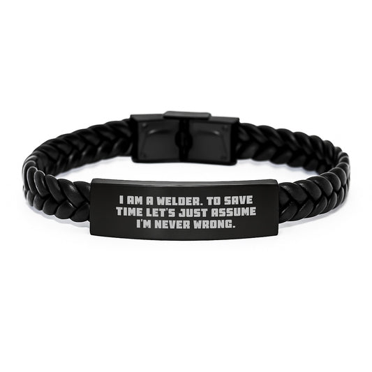 Funny Welder Gifts for Men - Interlaced Leather Bracelet from Friends - Inspiring Graduation Unique Gifts for Welder Coworkers - Image 1
