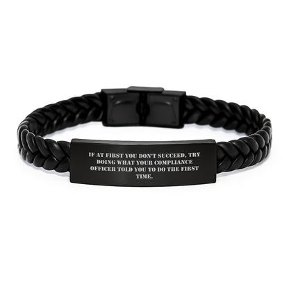 Funny Compliance Officer Gifts for Men, Interlaced Leather Bracelet with Engraved Stainless Steel, Graduation Unique Gifts from Friends - Image 1