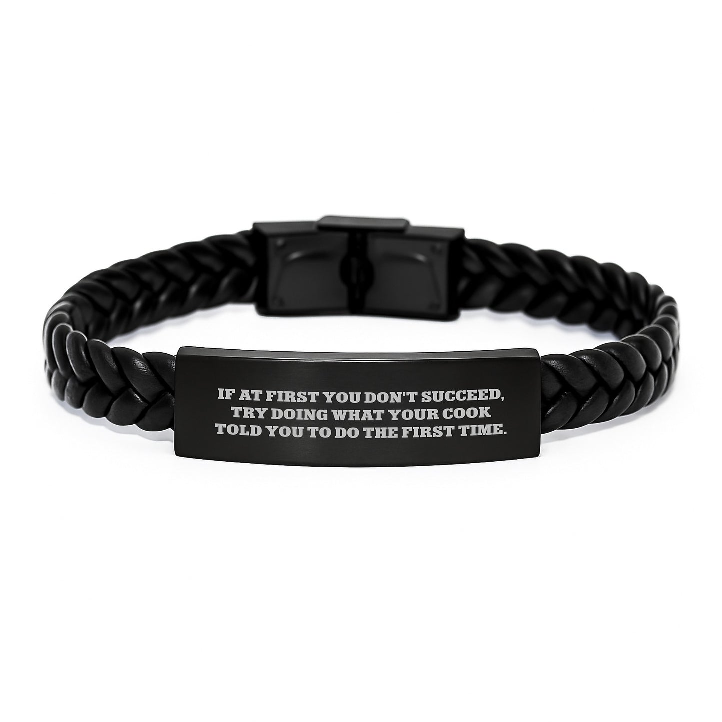 'Laughter is the Best Medicine' Funny Cook Gifts from Friends for Birthday - Interlaced Leather Bracelet for Cooks, Men, or Women, 7.87 inches, Stainless Steel and PU Leather - Image 1
