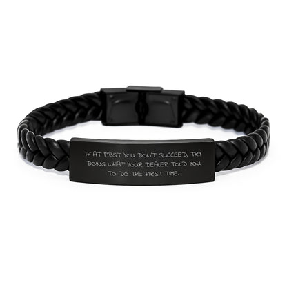 Funny Dealer Gifts from Men, Heartfelt Interlaced Leather Bracelet for Dealer, Valentine's Unique Gift Idea for Friends - Image 1
