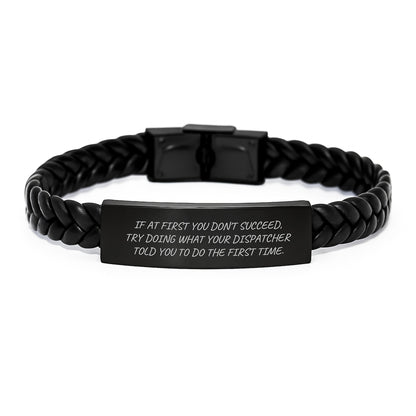 Funny Dispatcher Quotes Interlaced Leather Bracelet Gifts for Men, Funny Graduate Dispatcher Gifts, Engraved Leather Strap Stainless Steel Cufflinks - Image 1