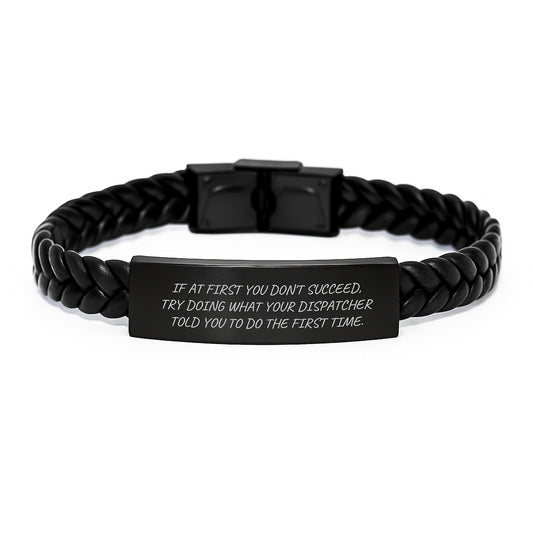 Funny Dispatcher Quotes Interlaced Leather Bracelet Gifts for Men, Funny Graduate Dispatcher Gifts, Engraved Leather Strap Stainless Steel Cufflinks - Image 1