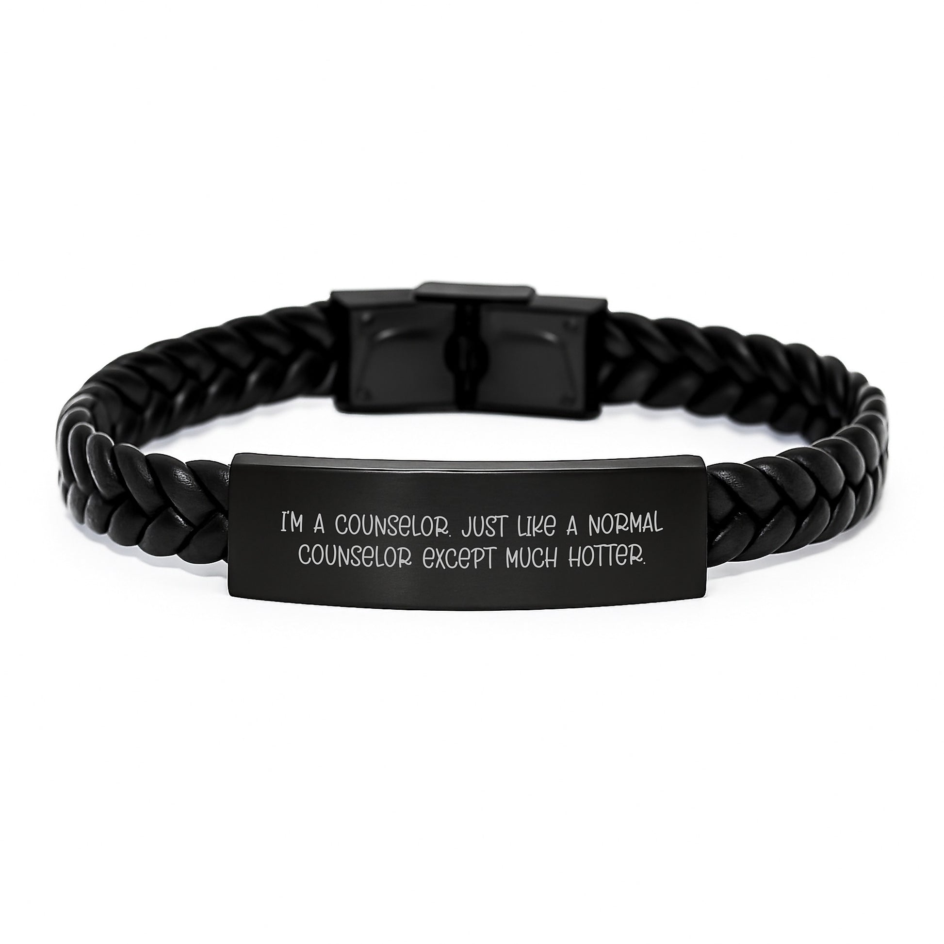 Funny Counselor Gifts from Friends for Men's Interlaced Leather Bracelets, I'm A Counselor. Just Like A Normal Counselor Except Much Hotter., Graduation Unique Gifts - Image 1