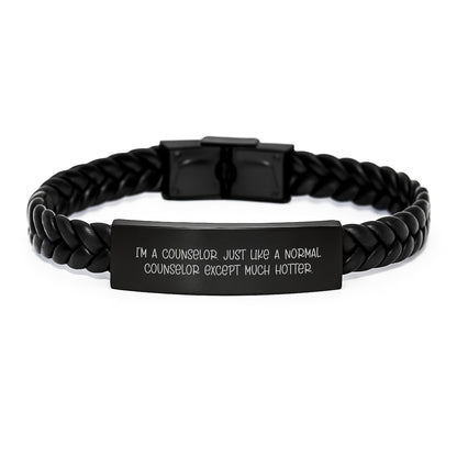 Funny Counselor Gifts from Friends for Men's Interlaced Leather Bracelets, I'm A Counselor. Just Like A Normal Counselor Except Much Hotter., Graduation Unique Gifts - Image 1