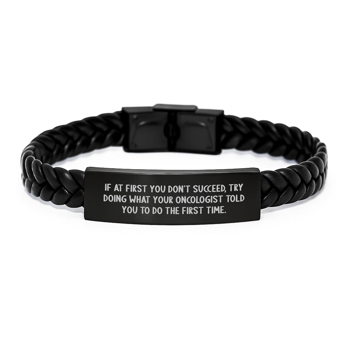 Funny Oncologist Gifts for Men - Interlaced Leather Bracelet with Inspirational Quote, Gifts from Friends and Family - Image 1