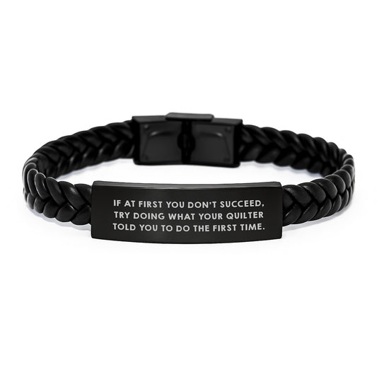 Quilter Gifts from Family, Funny Inspirational Quilter Graduation Unique Gifts Interlaced Leather Bracelet, Quilter Men's Leather Strap - Image 1
