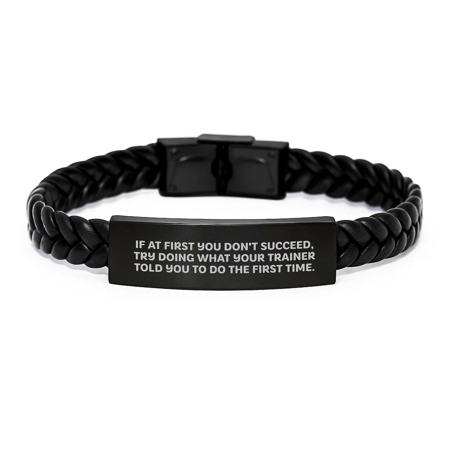 Funny Trainer Gifts for Men from Friends - Valentine's Unique Interlaced Leather Bracelet, Trainer Quote, Stainless Steel and PU Leather - Image 1