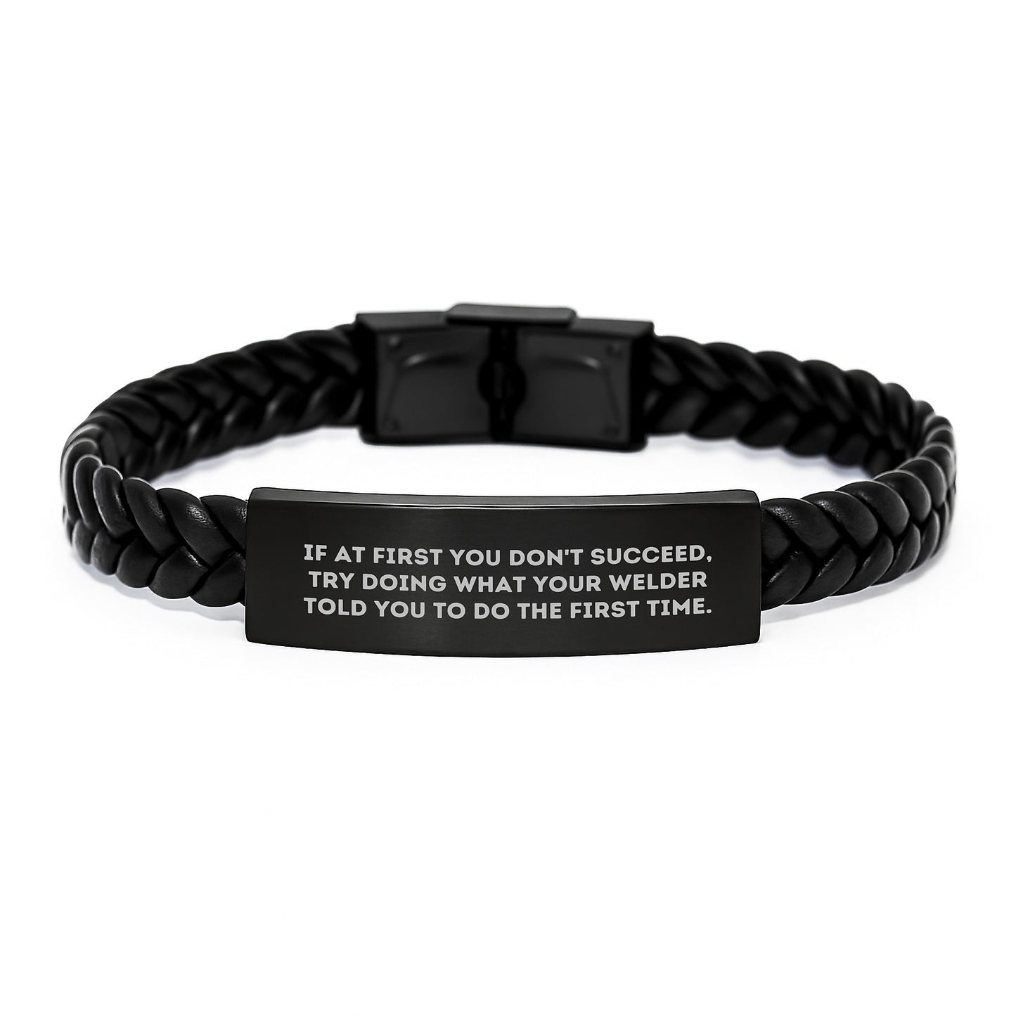 Funny Welder Gifts from Friends, Gifts for Men, Men's Interlaced Leather Bracelet, Welder Inspiration - Image 1