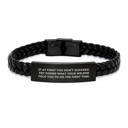 Funny Welder Gifts from Friends, Gifts for Men, Men's Interlaced Leather Bracelet, Welder Inspiration - Image 1
