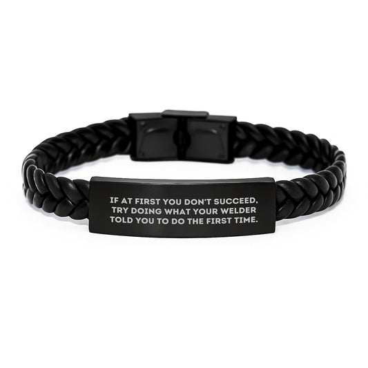 Funny Welder Gifts from Friends, Gifts for Men, Men's Interlaced Leather Bracelet, Welder Inspiration - Image 1
