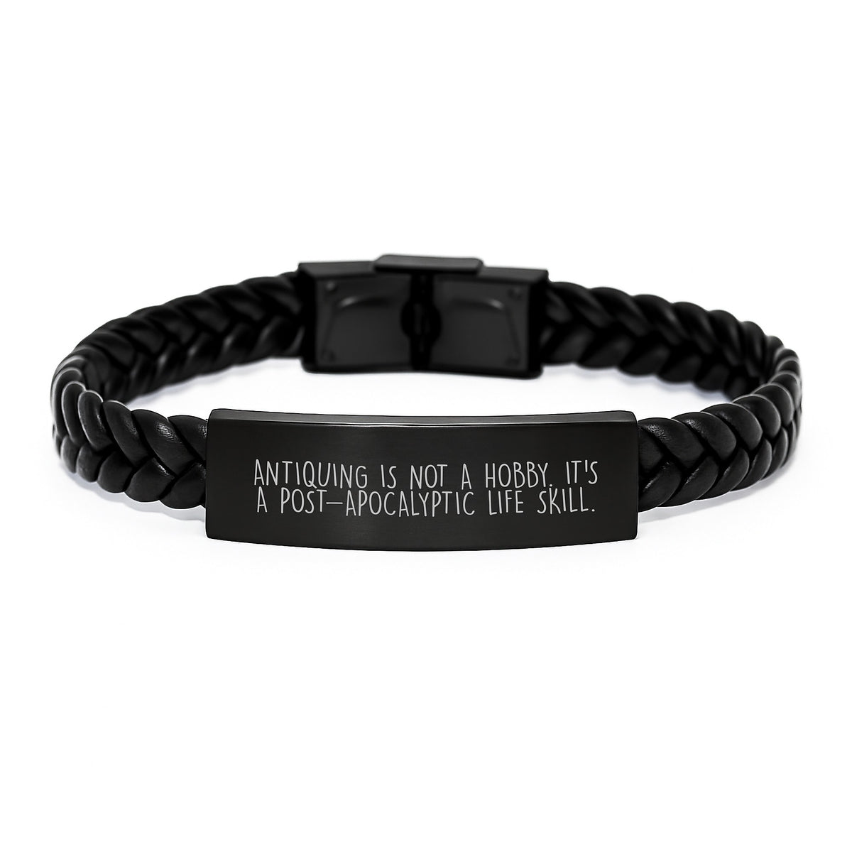 Gifts from Family for Antiquing Enthusiasts, Interlaced Leather Bracelet for Men Graduation Unique Gifts, Funny Quote 'Antiquing Is Not A Hobby' - Image 1