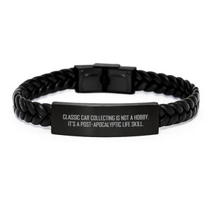 Gifts from Classic Car Collecting Enthusiasts for Classic Car Collecting Friends, Graduation Unique Gifts - Interlaced Leather Bracelet with Stainless Steel Engraving, Funny Quote - Image 1
