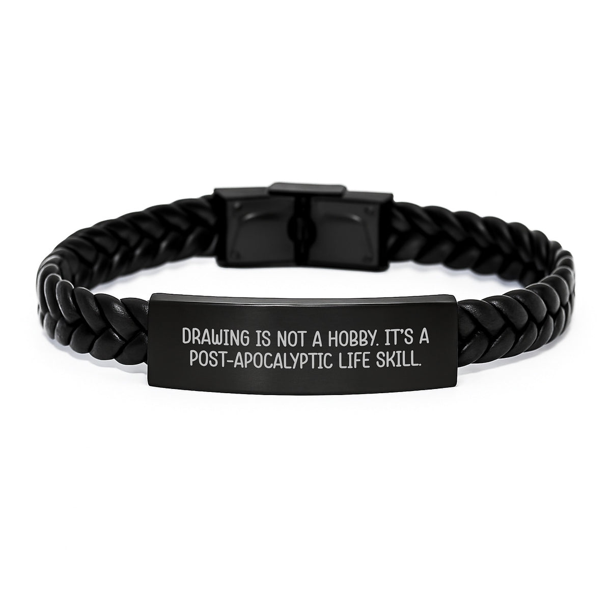 Funny Drawing Inspiration Gifts from Friends for Graduation Unique Drawing Interlaced Leather Bracelet Men's Gift, Drawing Is Not A Hobby It's A Post-apocalyptic Life Skill - Image 1