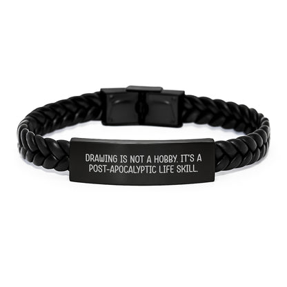 Funny Drawing Inspiration Gifts from Friends for Graduation Unique Drawing Interlaced Leather Bracelet Men's Gift, Drawing Is Not A Hobby It's A Post-apocalyptic Life Skill - Image 1