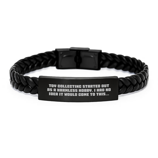 Funny Toy Collecting Gifts for Men, Leather Interlaced Bracelet for Graduation Unique Gifts from Dad, Engraved Stainless Steel with PU Leather, Toy Collecting Accessories - Image 1