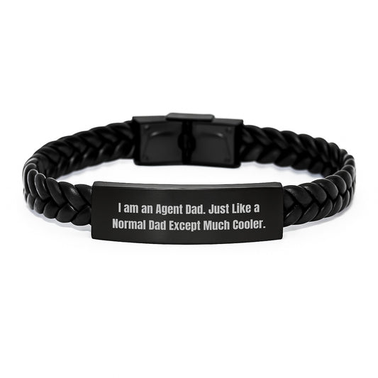 Agent Dad Unique Gifts from Men to Agent Dad Graduation Unique Gifts - Funny Interlaced Leather Bracelet with Stainless Steel - Image 1