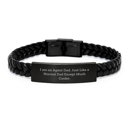 Funny Agent Gifts for Men, Interlaced Leather Bracelet with Quote 'I Am An Agent Dad', Unique Graduation Gifts from Family to Agent Dad - Image 1
