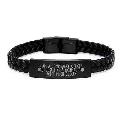 Funny Compliance Officer Dad Gifts for Men, I Am A Compliance Officer Dad Unique Graduation Gift Ideas, Interlaced Leather Bracelet for Compliance Officer, Stainless Steel and PU Leather - Image 1