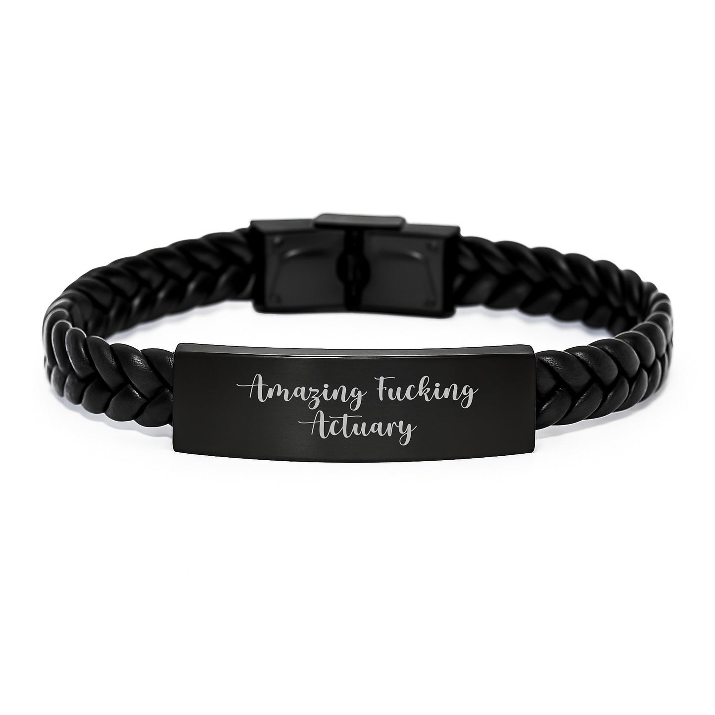 Funny Actuary Gifts, Interlaced Leather Bracelet, Valentine's Unique Gifts from Friends to Actuary, 'Amazing F--king Actuary' Quote - Image 1