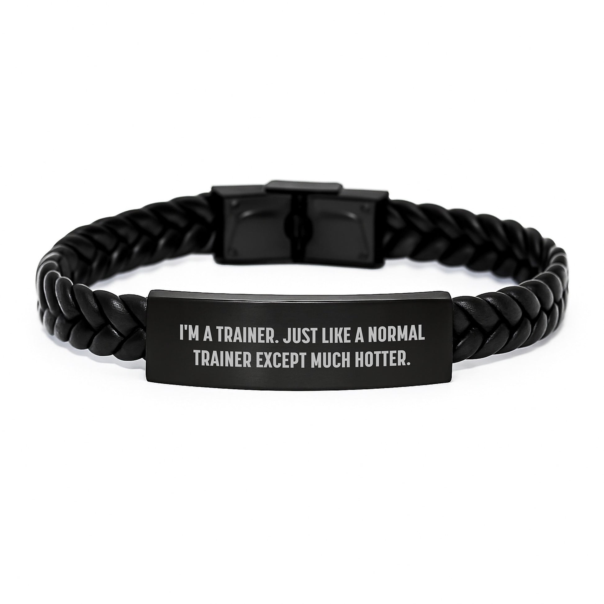 Trainer Gifts for Men, Funny Quote Interlaced Leather Bracelet, Gifts from Friends, Unique Graduation Gift for Trainer, I'm A Trainer. Just Like A Normal Trainer Except Much Hotter. - Image 1