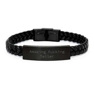 Funny Teller Gifts from Friends, Amazing 'F--king Teller' Interlaced Leather Bracelet for Men, Graduation Unique Gifts for Teller - Image 1