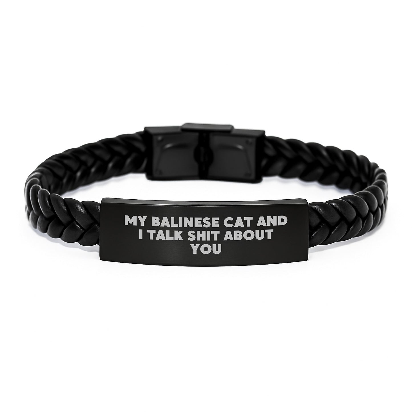 Funny Balinese Cat Lover Gifts from Friends to Family, Interlaced Leather Bracelet with Quote 'My Balinese Cat And I Talk Shit About You', Christmas Unique Gifts for Men Women - Image 1