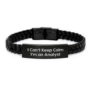 Funny Analyst Gifts - 'I Can't Keep Calm I'm An Analyst' Interlaced Leather Bracelet, Graduation Unique Gifts from Friends, Coworkers, Family - Image 1