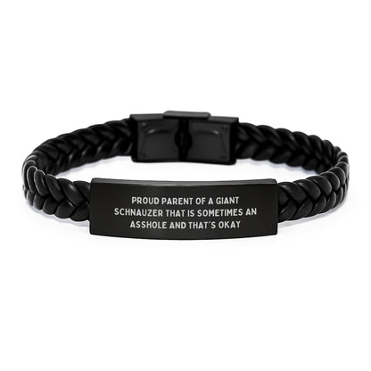 Giant Schnauzer Dog Gifts, Funny Quote, Interlaced Leather Bracelet for Proud Parent Graduation Unique Gifts from Friends, Gifts for Men, Women, Family - Image 1