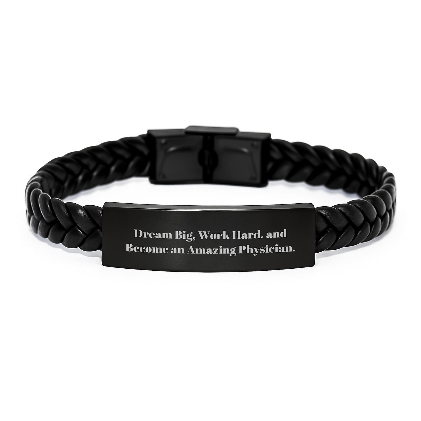 Inspirational Physician Gifts from Friends - Interlaced Leather Bracelet for Men or Women, Graduation Unique Gifts, Dream Big, Work Hard, And Become An Amazing Physician. - Image 1