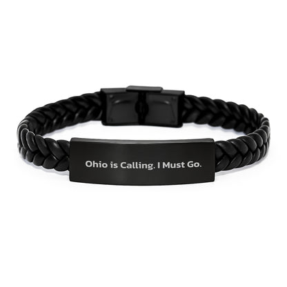Ohio Interlaced Leather Bracelet Gifts for Men from Friends, Funny Quote 'Ohio Is Calling. I Must Go.' - Image 1