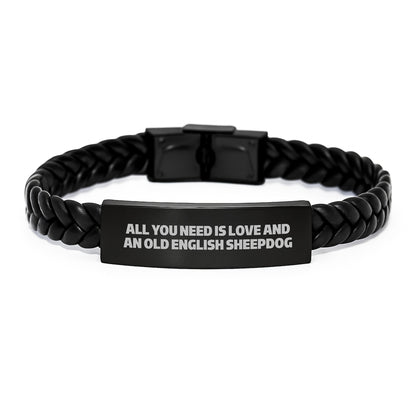 Funny Old English SheepDog Interlaced Leather Bracelet Gifts from Friends for Old English SheepDog Graduation Unique Gifts - Image 1