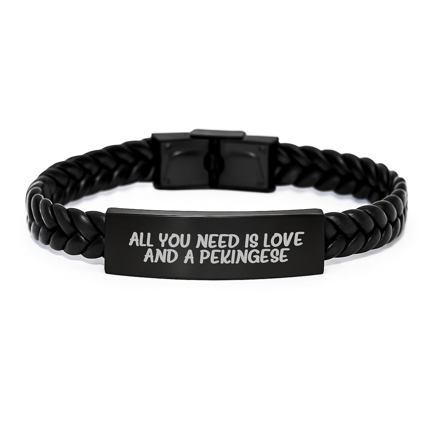 Pekingese Dog Lover Gifts for Men Women Family Friends - Graduation Unique Interlaced Leather Bracelet with Engraved Stainless Steel - All You Need Is Love And A Pekingese - Image 1