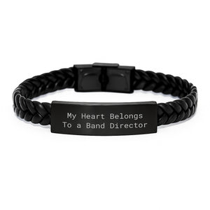 Funny Band Director Gift, 'My Heart Belongs To A Band Director' Interlaced Leather Bracelet, Christmas Unique Gifts for Men from Friends - Image 1
