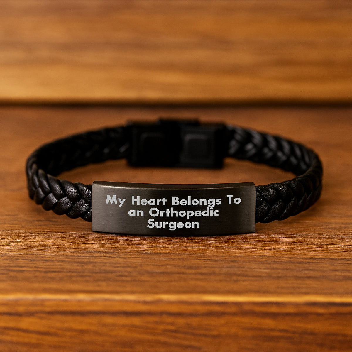 Funny Orthopedic Surgeon Inspired Gifts for Birthday, Interlaced Leather Bracelet with Stainless Steel and PU Leather, Engraved Heart Belongs to Orthopedic Surgeon - Image 2