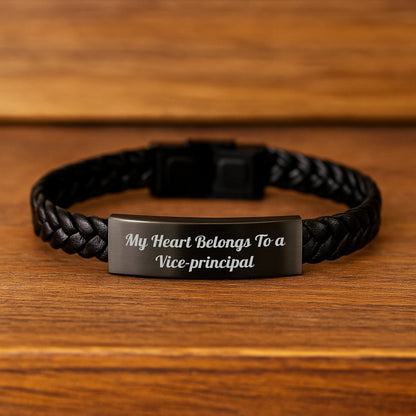 Funny Vice Principal Gifts, My Heart Belongs To A Vice Principal Interlaced Leather Bracelet, Birthday Unique Gifts from Men to Vice Principal - Image 2