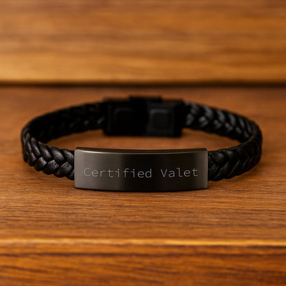 Certified Valet Humorous Quote Interlaced Leather Bracelet for Men Gifts from Friends on Birthday, Perfect Accessory for Unique Valet Birthday Unique Gifts for Him - Image 2