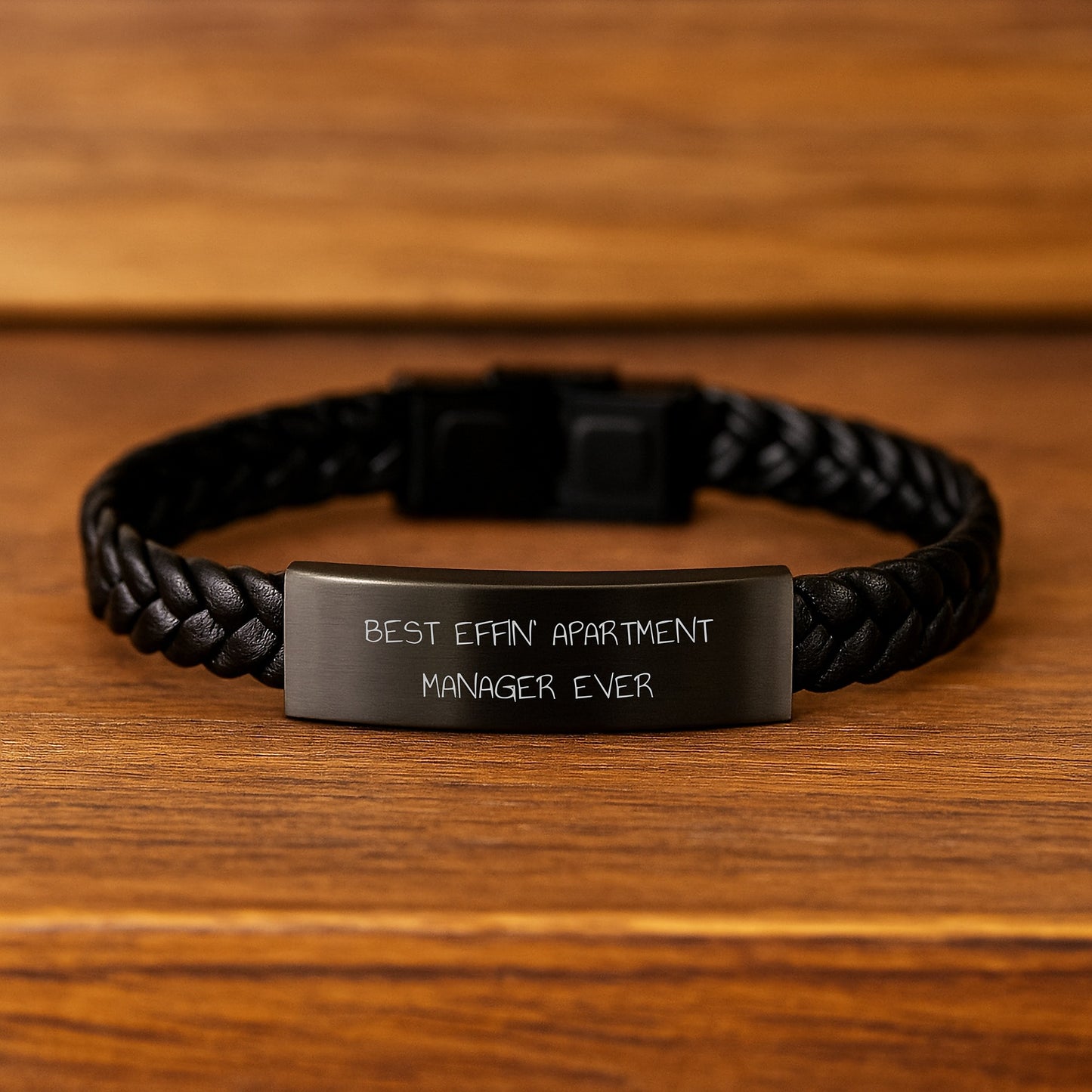 Funny Apartment Manager Gifts from Friends, Birthday Unique Gifts for Male Apartment Manager, Interlaced Leather Bracelet with Best Effin' Quote - Image 2