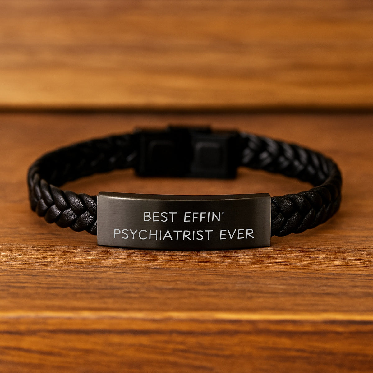 Funny Psychiatrist Gifts from Men to Best Effin' Psychiatrist Ever Lover on Valentine's Unique Interlaced Leather Bracelet - Image 2