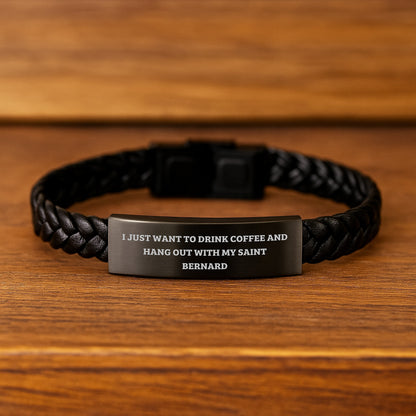 Saint Bernard Dog Gifts, Funny Quote Interlaced Leather Bracelet, Gifts from Friends for Saint Bernard Dog Lovers Birthday, Unique Presents for Men Women - Image 2