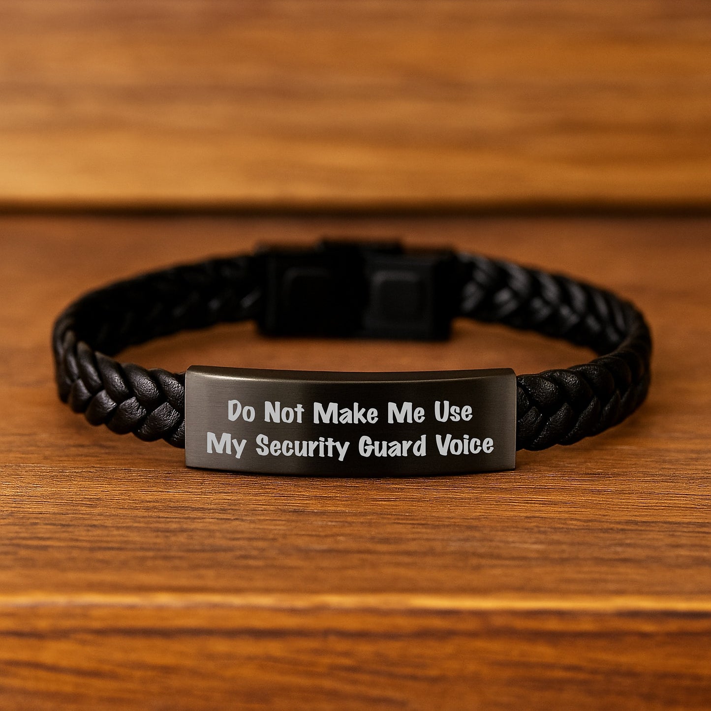 Funny Security Guard Gifts for Men, Interlaced Leather Bracelet with Stainless Steel Quote 'Do Not Make Me Use My Security Guard Voice' - Birthday Unique Gifts from Friends - Image 2