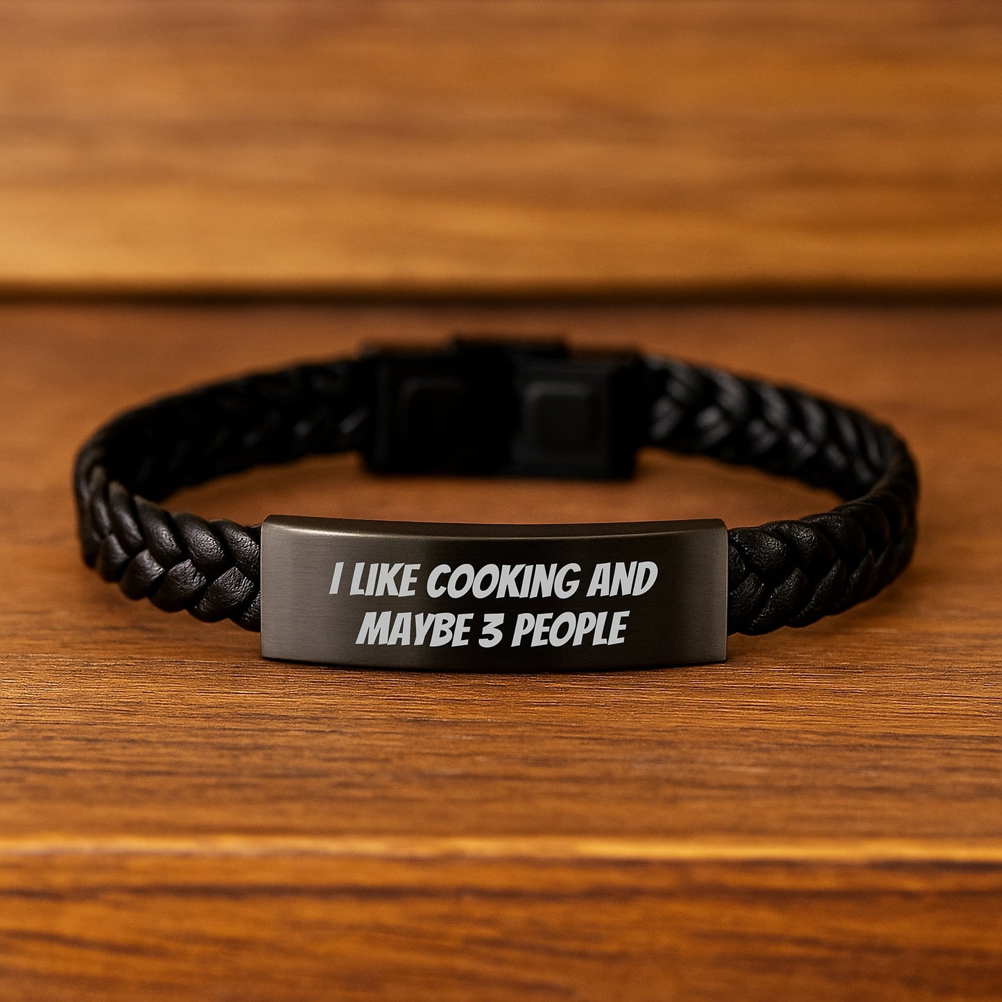 Funny Cooking Enthusiast Gifts from Friends, 'I Like Cooking And Maybe 3 People' Interlaced Leather Bracelet for Birthday, Cooking Lovers, Men, Women, Family - Image 2