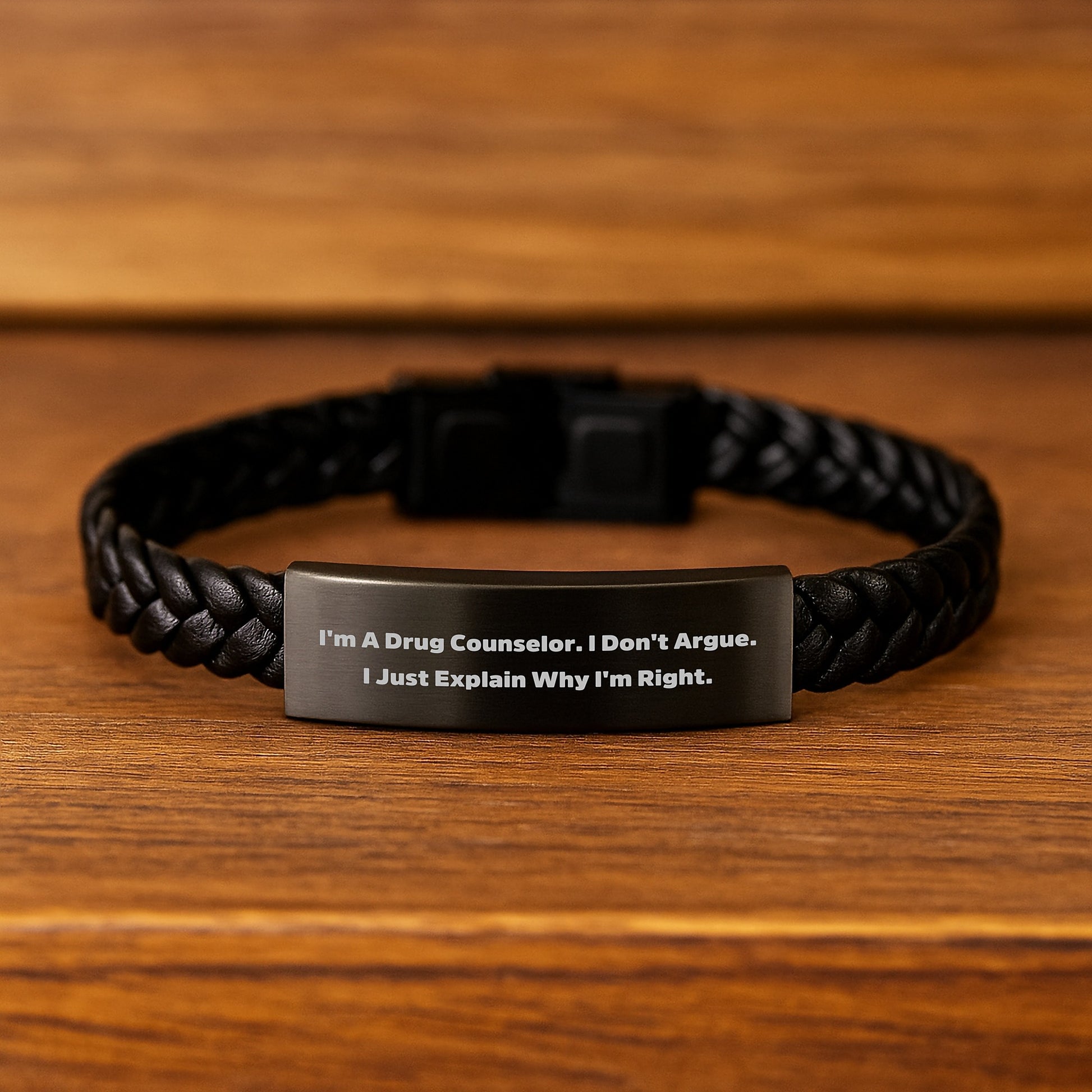 Funny Drug Counselor Gifts from Friends for Men - Interlaced Leather Bracelet with Inspirational Quote I'm A Drug Counselor. I Don't Argue. I Just Explain Why I'm Right. - Birthday Unique Gifts - Image 2