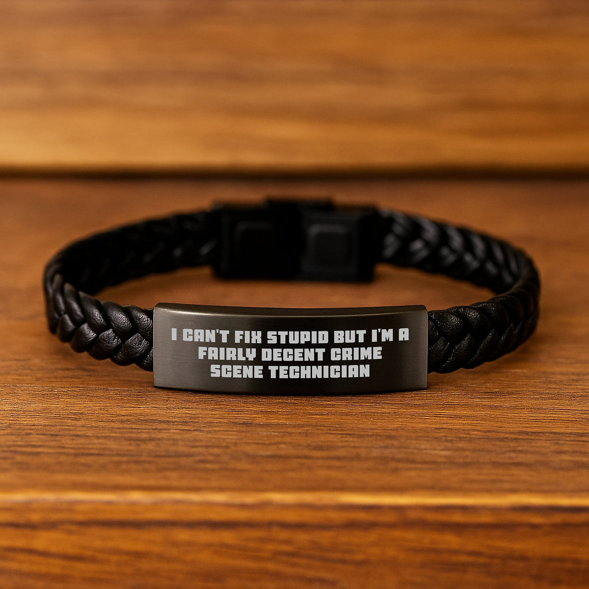 Funny Crime Scene Technician Gifts for Him, Birthday Unique Interlaced Leather Bracelet with Stainless Steel for Men, I Can't Fix Stupid Quotes Jewelry - Image 2