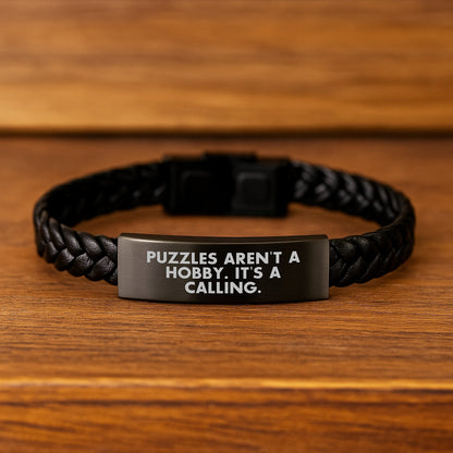 Funny Puzzles Gifts for Puzzles Enthusiasts, Interlaced Leather Bracelet with Stainless Steel, Gifts from Men to Friends on Mother's Day - Puzzles Aren't A Hobby, It's A Calling - Image 2