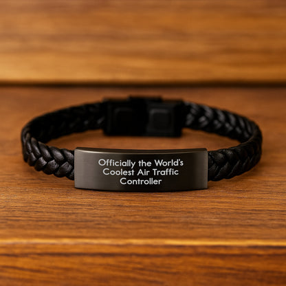 Funny Air Traffic Controller Gifts for Men, Unique Interlaced Leather Bracelet for Graduation, Officially The World's Coolest - Gifts from Family for Air Traffic Controller - Image 2