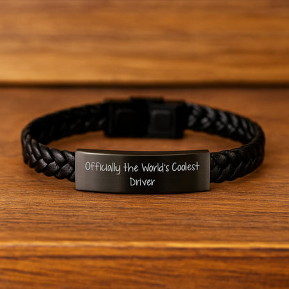 Funny Driver Gifts for Men - Interlaced Leather Bracelet Gifts from Friends on Mother's Day - Officially The World's Coolest Driver - Image 2