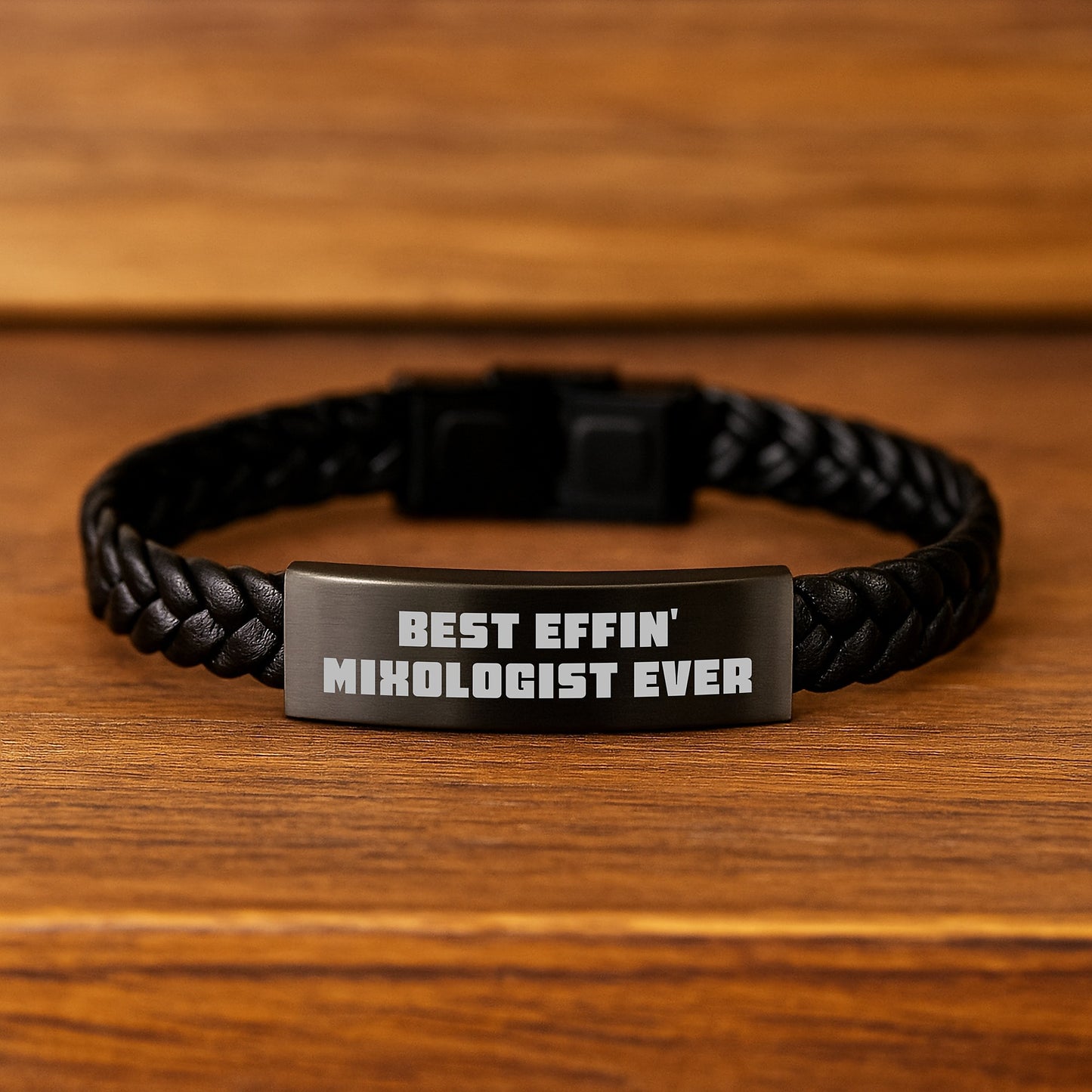 Funny Mixologist Gifts for Him, Best Effin' Interlaced Leather Bracelet, Unique Father's Day Present for Dad - Image 2
