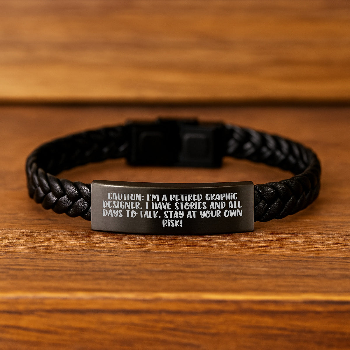 Graphic Designer Humor Gifts, Interlaced Leather Bracelte for Graduation, Funny Quote: Stay at Your Own Risk!, Gifts from Friends for Graphic Designer - Image 2