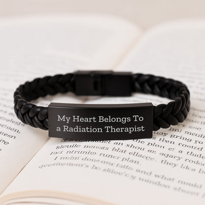 Funny Radiation Therapist Interlaced Leather Bracelet Gifts for Men from Women, 'My Heart Belongs To A Radiation Therapist' Birthday Unique Gifts - Image 3